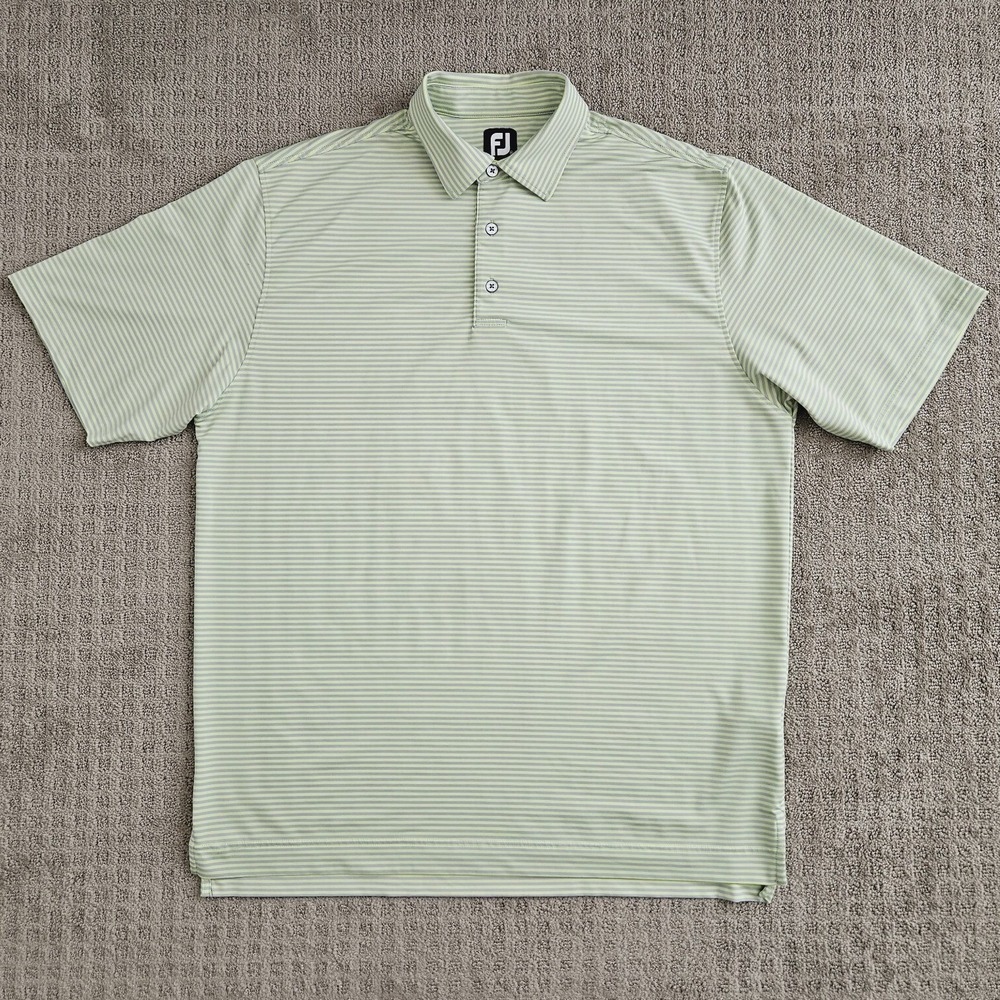 FootJoy FJ Mens XL Green Polo Shirt Golf Striped Performance Athletic Activewear